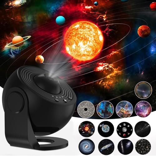 Planetarium Sternenprojektor, 13 in 1 LED Galaxie Projektorlicht mit 12 Filmscheiben Kinder Sternenhimmel Projektor Projektor Lampe Nachtlicht für Schlafzimmer Wohnzimmer, Party, Schwarz von Palmcee