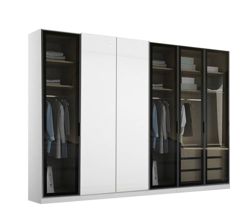 Palms-Store Kleiderschrank Drehtürenschrank Bright 6-Türig mit transparentem Grauglas Maße ca.: B300 x H218 x T62cm von Palms-Store