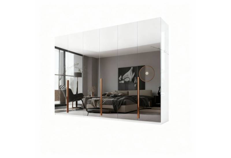 Palms-Store Kleiderschrank Prince 6‑türig mit Spiegel & Zubehörpaket Edle Metallgriffe, wählbar in Bronze, Chrom oder Goldfarben von Palms-Store