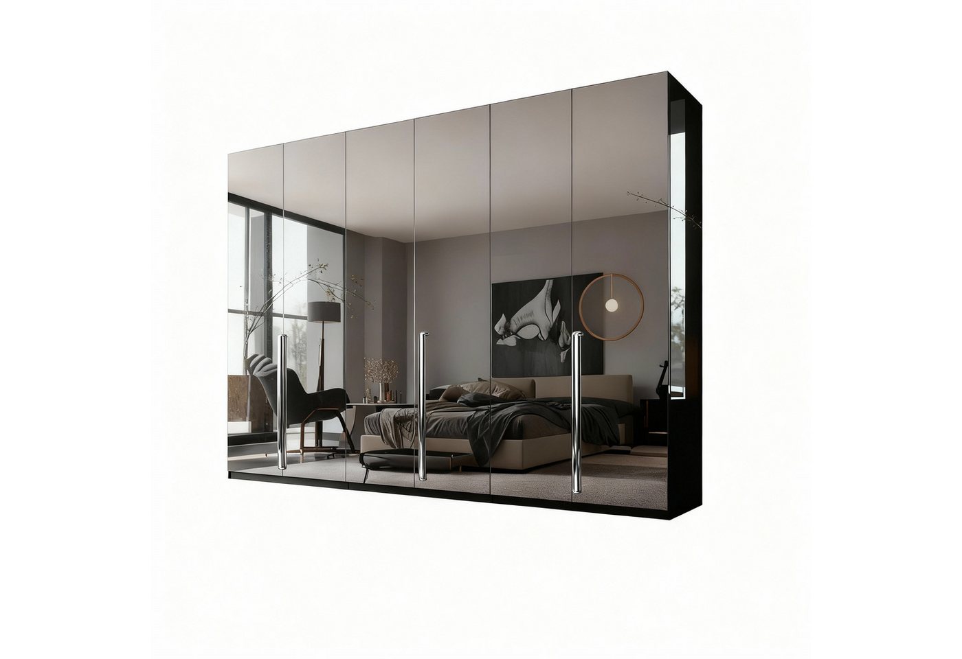 Palms-Store Kleiderschrank Prince 6‑türig mit Spiegel & Zubehörpaket Edle Metallgriffe, wählbar in Bronze, Chrom oder Goldfarben von Palms-Store