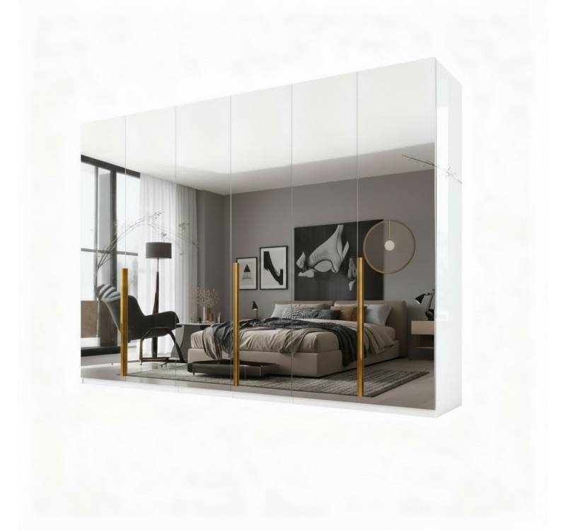 Palms-Store Kleiderschrank Prince 6‑türig mit Spiegel & Zubehörpaket Edle Metallgriffe, wählbar in Bronze, Chrom oder Goldfarben Palms-Store Kleiderschrank Prince 6‑türig mit Spiegel & Zubehörpaket Edle Metallgriffe, wählbar in Bronze, Chrom oder Goldfarben von Palms-Store