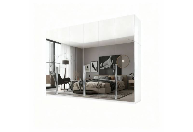 Palms-Store Kleiderschrank Prince 6‑türig mit Spiegel & Zubehörpaket (Spar-Set) Edle Metallgriffe, wählbar in Bronze, Chrom oder Goldfarben von Palms-Store