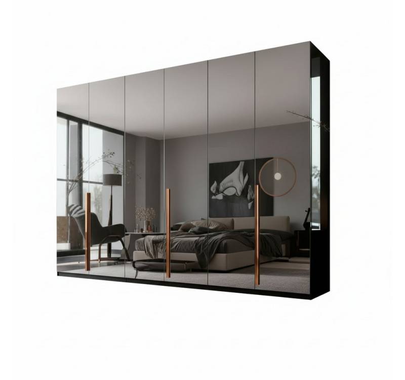 Palms-Store Kleiderschrank Prince 6‑türig mit Spiegel & Zubehörpaket Edle Metallgriffe, wählbar in Bronze, Chrom oder Goldfarben von Palms-Store