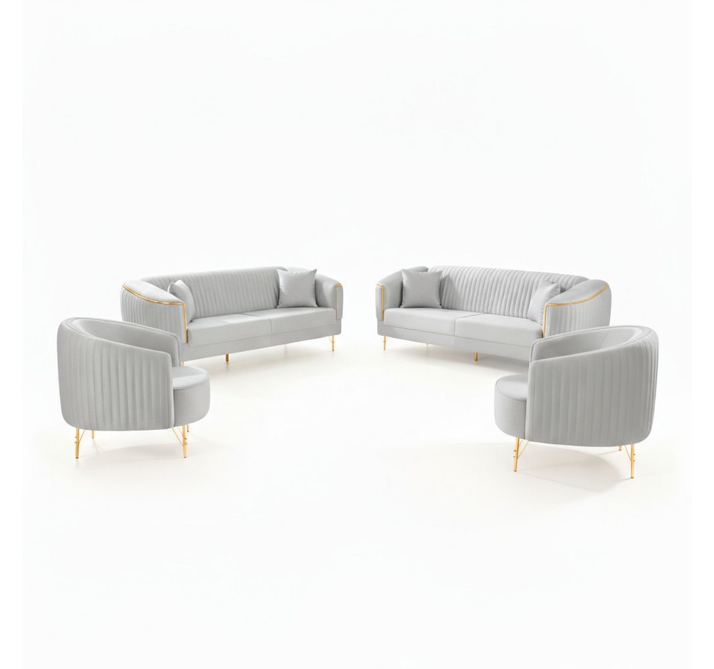Palms-Store Sofa Set DOHA, zeitlose Eleganz mit edler in luxuriösem Samt, 3-Sitzer + 2-Sitzer + Sessel I 3-Sitzer mit Schlaffunktion von Palms-Store