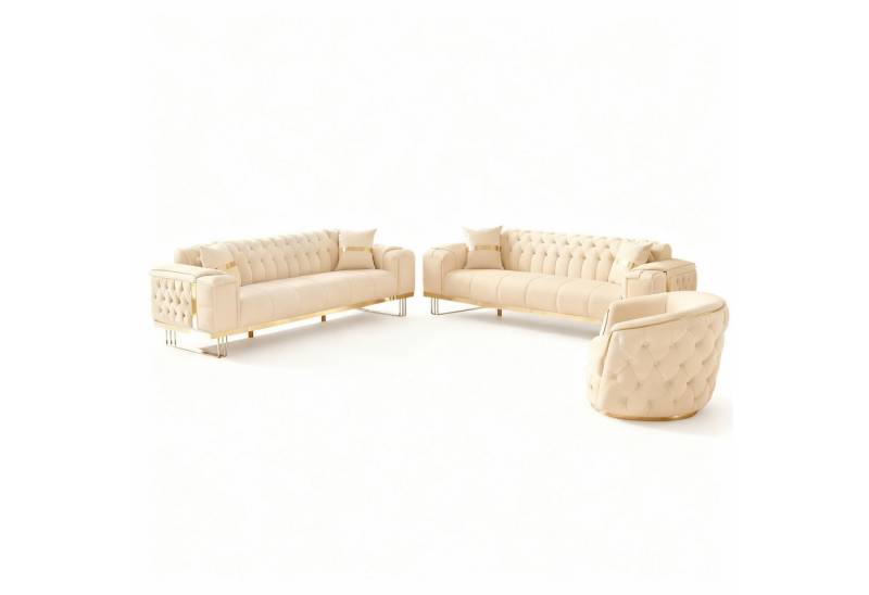 Palms-Store Sofa -Set Imperial Premium, 6 Farben verfügbar, 3-Sitzer + 2-Sitzer + Sessel (3-Sitzer mit Schlaf-funktion) von Palms-Store