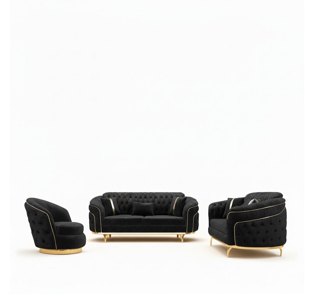 Palms-Store Sofa -Set MIRAY mit Knopfheftung in 5 edlen Farbvarianten, 3-Sitzer + 3-Sitzer + Sessel, 3-Sitzer mit Schlaffunktion von Palms-Store