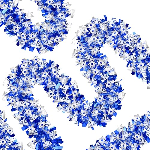 Chanukka-Dekorationen, Lametta-Girlande, glitzernde Lametta-Girlande, metallische Menora-Ornamente, blaue Metallic-Luftschlangen mit silbernem Stern, Chanukka-Dekorationen für Zuhause, Partyzubehör Chanukka-Dekorationen, Lametta-Girlande, glitzernde Lametta-Girlande, metallische Menora-Ornamente, blaue Metallic-Luftschlangen mit silbernem Stern, Chanukka-Dekorationen für Zuhause, Partyzubehör von Palonu