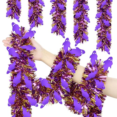 Halloween-Lametta-Girlande, gemischte Farben, glitzernde Lametta-Girlanden mit violettem Geist, metallisch, Urlaub, hängende Luftschlangen für Halloween, Innen- und Außenbereich, Party-Dekoration von Palonu