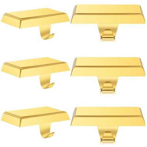 Palonu 6 Stück Metall-Weihnachtsstrumpfhalter, Kaminsims, strapazierfähig, zum Aufhängen, Weihnachtsschmuck für Kamin, goldfarben von Palonu