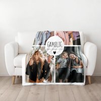 Personalisierte Fotodecke "Collage-Kreis Familie" Mit 4 Fotos Und Wunschtext | Geschenkidee Made in Germany von Paloopix