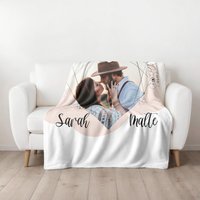 Personalisierte Fotodecke "Herzgitter" Mit 1 Foto Und Wunschtext | Geschenkidee Made in Germany von Paloopix