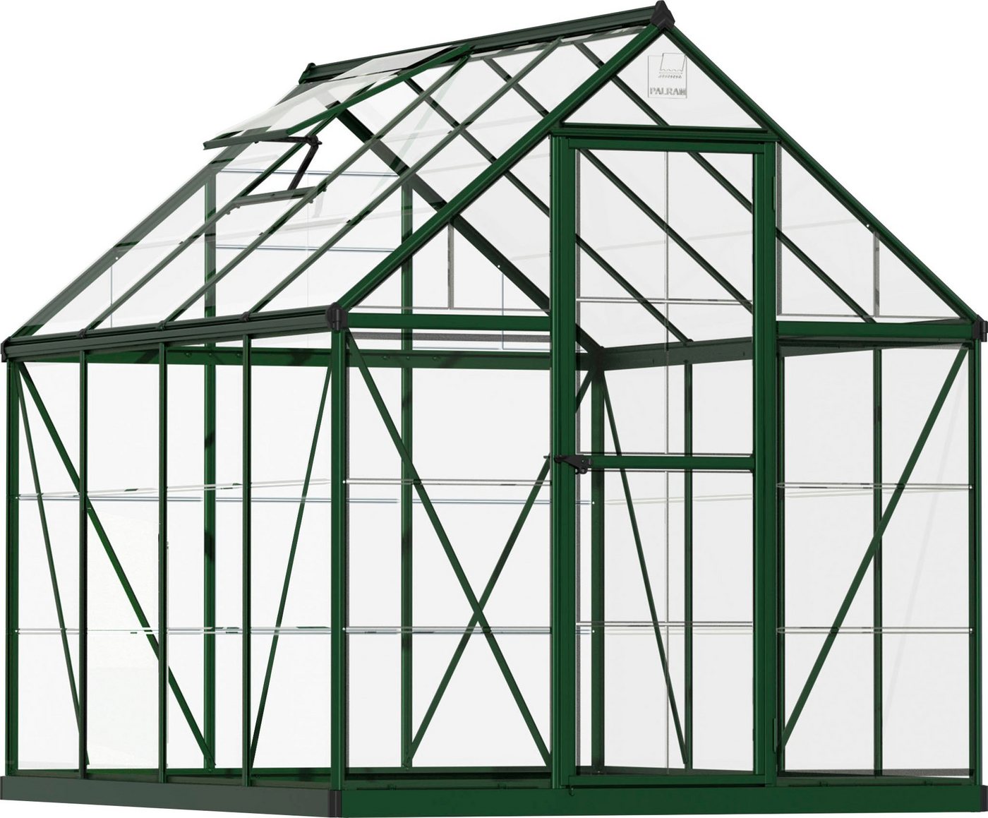 Palram - Canopia Gewächshaus Harmony, BxTxH: 185 x 246 x 208 cm, 0,7 mm Wandstärke, Set, inkl. Fundamentrahmen, mit klaren Polycarbonatplatten, grün von Palram - Canopia