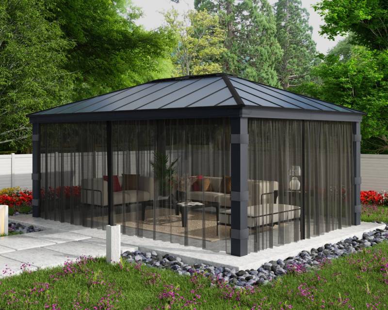 Palram - Canopia Pavillonseitenteil Dallas Garden Gazebo Netting Set, 533x212 cm, mit Reißverschluß und Clips von Palram - Canopia
