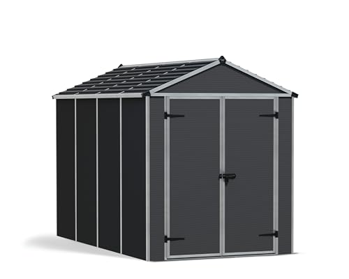 Canopia by Palram Gerätehaus Garten Rubicon 6x10 Geräteschuppen Metall 185 x 304cm Anthrazit Polycarbonatplatten rostbeständig UV-Schutz von Palram
