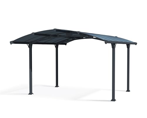 Palram Arcadia 4300 Carport Aluminium & Verzinkter Stahl 4,3x3,5m, Überdachung, Autogarage, Autounterstand, Einfache Montage, Carport Bausatz, 10 Jahre Garantie, Anthrazit Inkl. Regenrinne von Palram