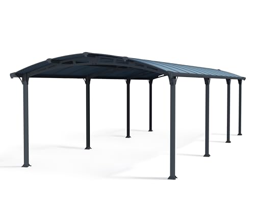 Palram Arcadia 8500 Carport Aluminium & Verzinkter Stahl 5x3,5 m, Überdachung, Autogarage, Autounterstand, Einfache Montage, Carport Bausatz, 10 Jahre Garantie, Anthrazit Inkl. Regenrinne von Palram