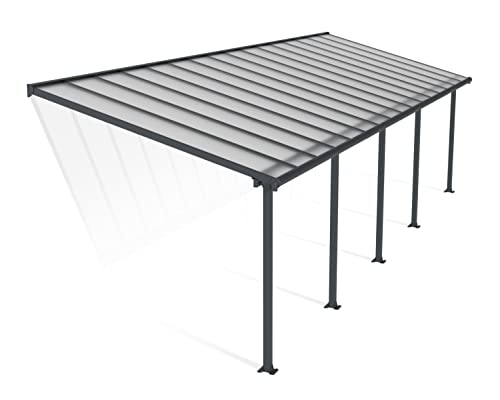 Palram Canopia Olympia Terrassenüberdachung 3X10 - Gestell aus Alumiuium & 16 mm Polycarbonat - Terrassendach Für den Ganzjährigen Gebrauch Geeignet, Grau, 980 x 295 x 305 cm von Palram