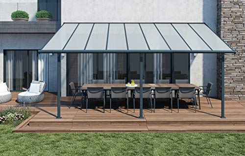 Palram Canopia Olympia Terrassenüberdachung 3X5 - Gestell aus Alumiuium & 16 mm Polycarbonat - Terrassendach Für den Ganzjährigen Gebrauch Geeignet, Grau, 546 x 295 x 305 cm, 546x295x305 cm von Palram