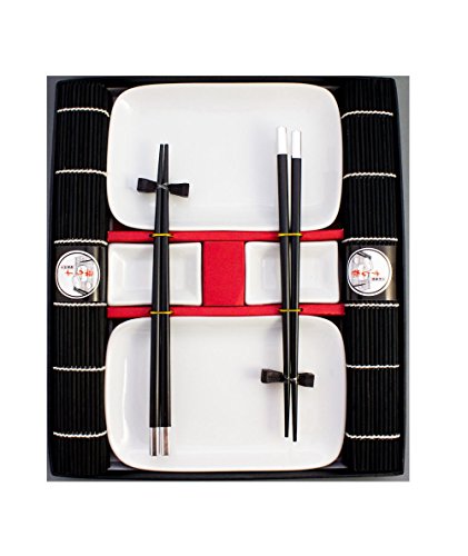 Pamai Pai® Weißes Sushi Set Geschirr Service - 10 teilig 2 Personen Teller schwarz von Pamai Pai