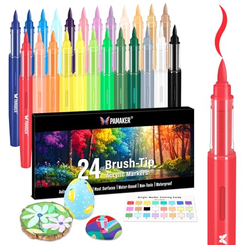 24 Farben Acrylstifte mit Pinselspitze & Direkt-Tintenfluss – Wasserfeste, deckende Acrylmarker für Stein, Holz, Glas, Leinwand, Stoff & DIY-Kunstprojekte 24 Farben Acrylstifte mit Pinselspitze & Direkt-Tintenfluss – Wasserfeste, deckende Acrylmarker für Stein, Holz, Glas, Leinwand, Stoff & DIY-Kunstprojekte von Pamaker