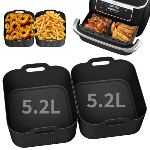 Heißluftfritteuse Zubehör für Ninja Foodi Flexdrawer AF500EU 10,4L, Silikonform für Heißluftfritteuse 2 Stück Air Fryer Silikonmatte, AF500DE Ninja Airfryer Zubehör,2x 5.2L (Schwarz) von Pamatio