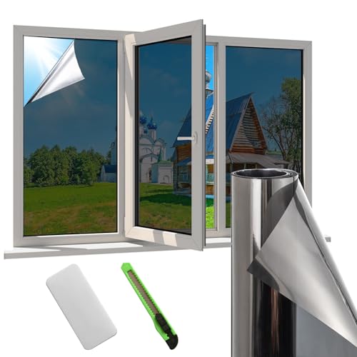 PAMATIO UV Schutzfolie Fenster innen oder außen Spiegelfolie Selbstklebend Selbsthaftend Silber Reflektierende Fensterfolie Rückstandslose Sonnenschutz Folie (60 x 500 cm,Silber Grau PAMATIO UV Schutzfolie Fenster innen oder außen Spiegelfolie Selbstklebend Selbsthaftend Silber Reflektierende Fensterfolie Rückstandslose Sonnenschutz Folie (60 x 500 cm,Silber Grau von Pamatio