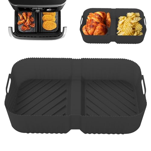 Silikoneinlagen Airfryer Zubehör Für Heißluftfritteuse 10,4L Ninja Af500EU Af500EUCP, Silikonform Für Heißluftfritteuse Zubehör, Silikoneinsatz Air Fryer Accessories Dual Zone(Schwarz-1 Stück 10,4L) von Pamatio