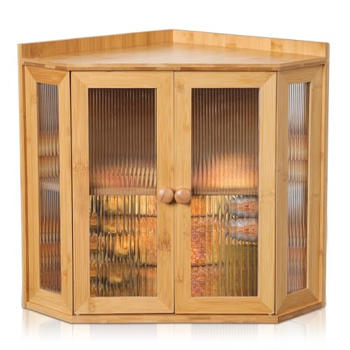 Bambus Brotkasten Mit Doppelschicht, Große Brotbox Für Die Ecke 42x31x31 CM, Lebensmittelsichere Brotaufbewahrung Aus Holz, Einfach Zu Montierender Küchenaufbewahrungsbehälter (Natur (40x32x32cm）) von Pameil
