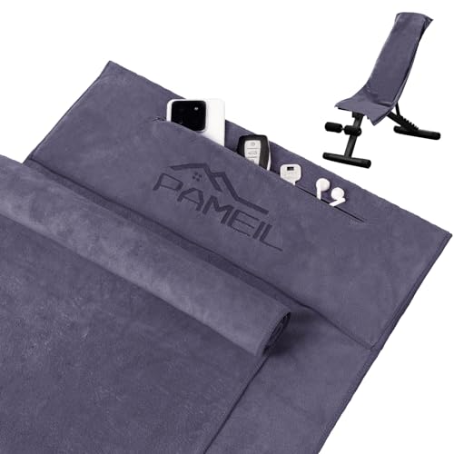 Pameil Fitness Handtuch 2er Set - 120x50cm Sporthandtuch Fitnessstudio mit Reißverschluss Tasche + 80x40cm Kleine Handtücher - Gym Handtuch aus Mikrofaser für Yoga, Sport & Outdoor (Dunkelgrau) von Pameil