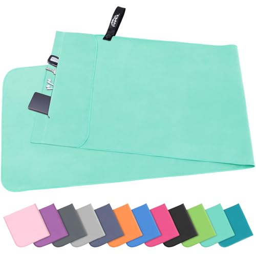 Pameil Fitness Handtuch mit Reißverschluss Tasche |120x50cm| Gym Mikrofaser Handtuch, Kompakt & Schnelltrocknend - Sporthandtuch Fitnessstudio (Gras-Grün) von Pameil