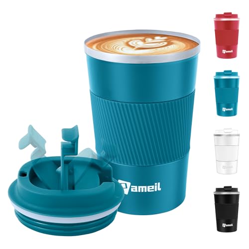 Pameil Thermobecher Kaffeebecher to go 380ml Edelstahl Kaffee to go Becher Thermo, Vakuum auslaufsicher Isolierbecher mit Deckel, Autobecher doppelwandig (Blau) von Pameil