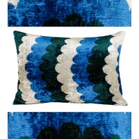 Blau Und Smaragd Kissenbezug 16x24, Maßgeschneiderte Samt Ikat Kissen Gemustert, Türkisch Kissenbezug, Navy von PammDesign