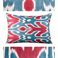 Ikat Kissen Blau, Sofakissen 20x20cm, Sofakissen 20x20cm, Seide Stoff Blau Rot, Sofakissen Und Rot von PammDesign