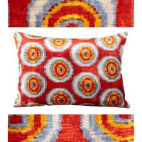 Rot Blau Ikat Kissenbezug 20x20, Velvet Rot 45x40, Ikat 12x20cm, Kissenbezug 12x20cm von PammDesign