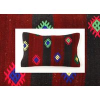 Schwarzes Und Rotes Kelim Kissen, 12x20 Kissen Lumbar, Dekokissen Kelim, Ethno Kissen von PammDesign