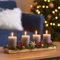 4Er Kerzenhalter in Schwarz Oder Gold, Adventsdeko, Tischdeko Weihnachten, Holztablett Für Stumpenkerzen - Geschenkidee von Pamplex