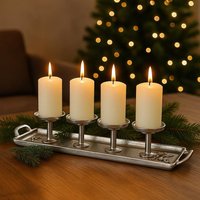 Advent Kerzenhalter Metall Für 4 Stumpenkerzen - Adventskranz Tablett Silber Kerzentablett Weihnachten Weihnachtsdeko Modern Advent Kerzenhalter Metall Für 4 Stumpenkerzen - Adventskranz Tablett Silber Kerzentablett Weihnachten Weihnachtsdeko Modern von Pamplex