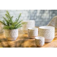 Blumentopf, Weiß Beige - Übertopf Keramiktopf „Kreta" Pfanztöpfe, Boho Deko 3 Größen von Pamplex