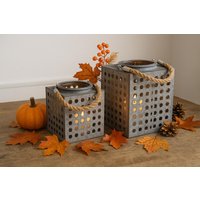 Graue Laterne - Holzlaterne Mit Glaseinsatz Windlicht Für Garten Herbstdeko Geschenkidee 2 Größen Graue Laterne - Holzlaterne Mit Glaseinsatz Windlicht Für Garten Herbstdeko Geschenkidee 2 Größen von Pamplex