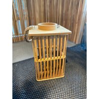Laterne Aus Holz - Rattanlaterne Boho Windlicht Terrasse Holzlaterne Garten Geschenkidee 2 Größen von Pamplex