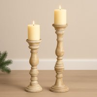 Großer Kerzenleuchter Holz, Weiß Wash - Kerzenhalter Für Stumpenkerzen Rustikaler Adventsdeko Geschenkidee 2 Größen von Pamplex