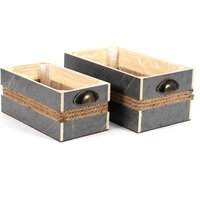 Holz-Pflanzkasten Blumentopf Aus Holz - Juteschnur Griffen Rechteckig Zum Bepflanzen Fensterbank Deko 2 Größen von Pamplex