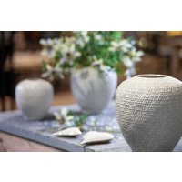 Keramik-Vase, Ballonvase, Blumenvase Weiß-Braun Glänzend, Ballonvase von Pamplex