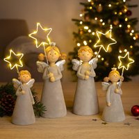 Led Stern Engel Figur Weihnachten Grau Beflockt - Weihnachtsdeko Mit Flügeln, Batteriebetrieben Geschenkidee Advent 4 Varianten von Pamplex