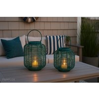 Maritime Laterne, Rattanlaterne Blau - Gartenlicht Windlicht Mit Glas Geschenk Garten Wetterfest 2 Größen von Pamplex