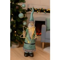 Nikolaus Mit Led Stern, Weihnachtsfigur, Warmweiß, Salbeigrün, Weihnachtsmann Dekofigur - Festliche Weihnachtsdeko, Geschenkidee von Pamplex