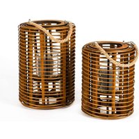 Rattan Laterne Garten - Holzlaterne, Braun Windlicht Mit Glaseinsatz Gartenlaterne Geschenkidee Terrassen Deko 2 Größen Rattan Laterne Garten - Holzlaterne, Braun Windlicht Mit Glaseinsatz Gartenlaterne Geschenkidee Terrassen Deko 2 Größen von Pamplex