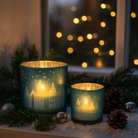 Teelicht Glas - Windlicht Weihnachten Winterlandschaft Kerzenhalter Advent Winterdeko Landhaus Stil Tischdeko 4 Größen Teelicht Glas - Windlicht Weihnachten Winterlandschaft Kerzenhalter Advent Winterdeko Landhaus Stil Tischdeko 4 Größen von Pamplex