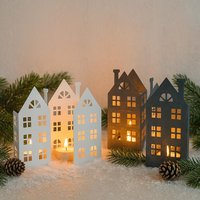 Windlichthaus Aus Metall - Teelichthaus Häuserreihe Herbstdeko Aufsteller Kerzenhalter Klappbarer Winterdekoration Geschenkidee von Pamplex
