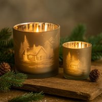 Winter Teelicht Glas - Windlicht Weihnachten Winterlandschaft Kerzenhalter Advent Geschenkidee 4 Größen Winter Teelicht Glas - Windlicht Weihnachten Winterlandschaft Kerzenhalter Advent Geschenkidee 4 Größen von Pamplex